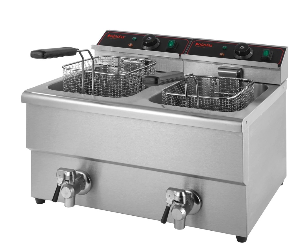 Freidora doble de 8 litros de acero inoxidable con grifo de vaciado