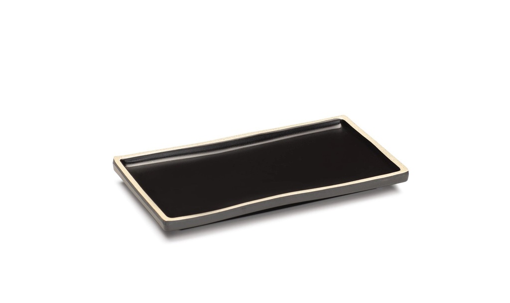 Bandeja rectangular Terracota 21 x 11 cm melamina en negro con borde bronceado