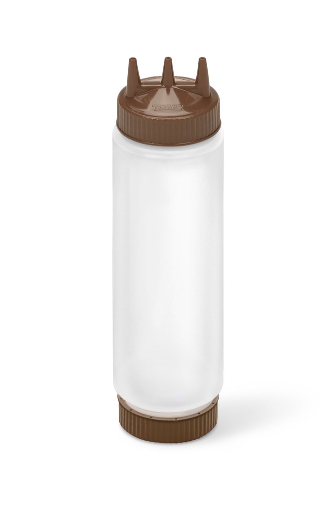 Dispensador transparente con boquilla triple FIFO de 710 ml con tapón y base marrón