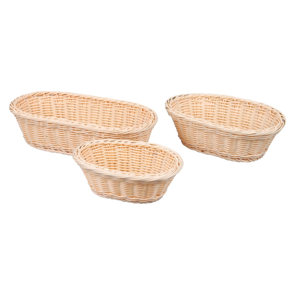 [P100880] Cesta de pan de mimbre ovalada de polipropileno de 18 x 12 cm en marrón suave