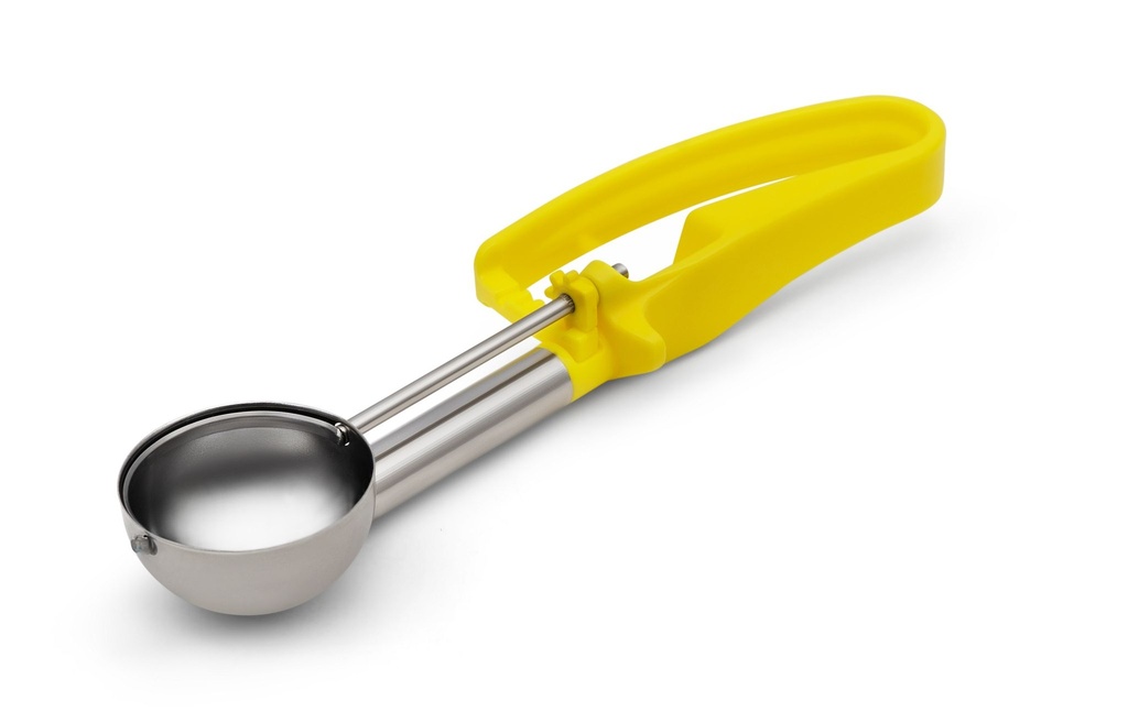 Porcionador apretable de 53 ml con mango extendido amarillo