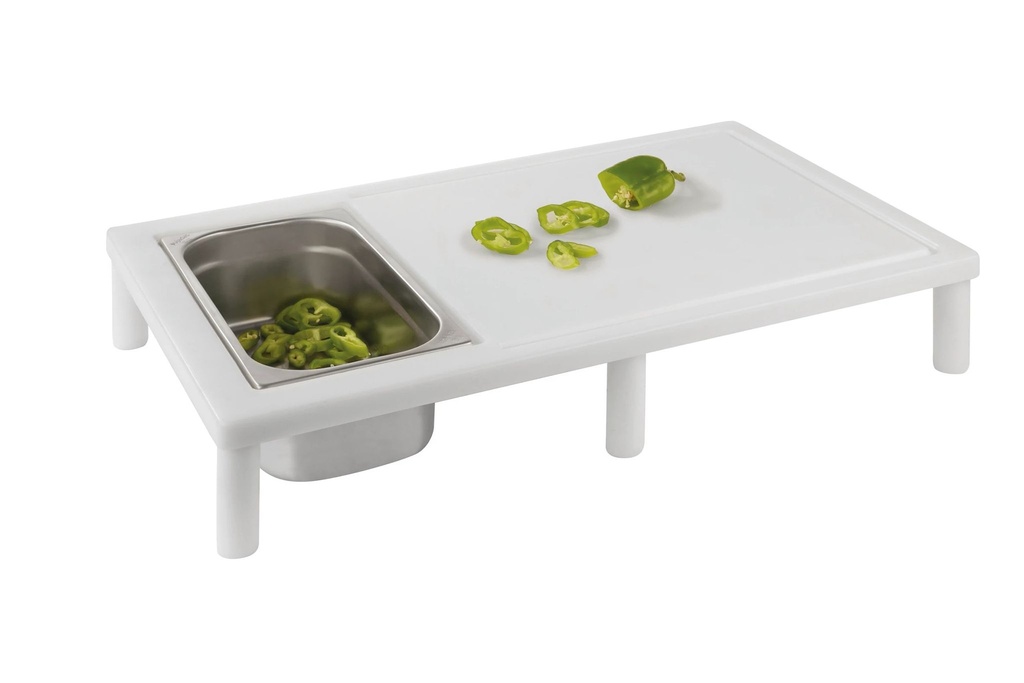 Mesa de corte 65 x 40 cm polietileno de alta densidad en blanco con ranura para GN 1/3