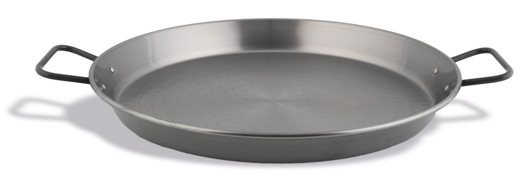 [P994180] Paellera valenciana en acero pulido con espesor extra de 80 cm con asas negras