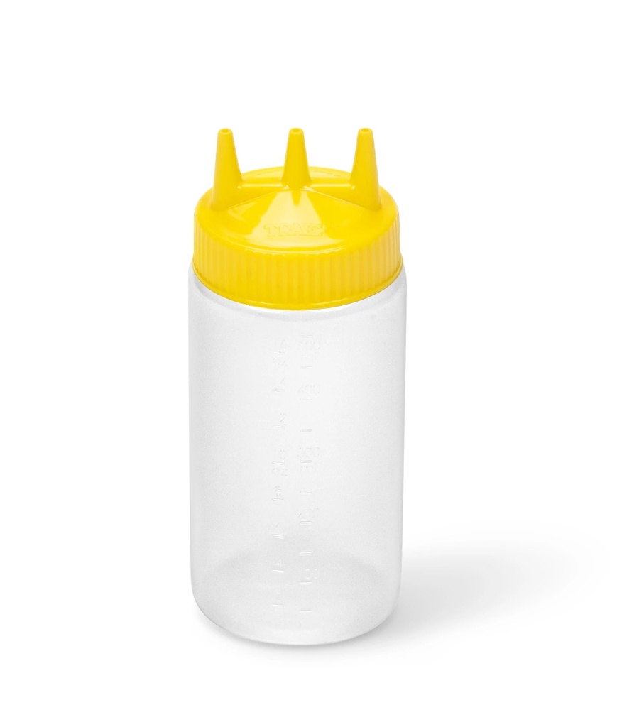 Dispensador a presión triple transparente de 470 ml con tapa amarilla