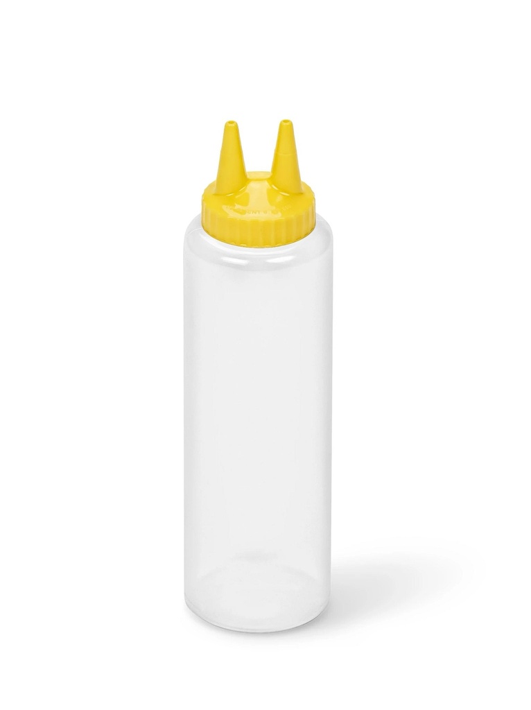 Dispensador a presión doble transparente de 350 ml con tapa amarilla