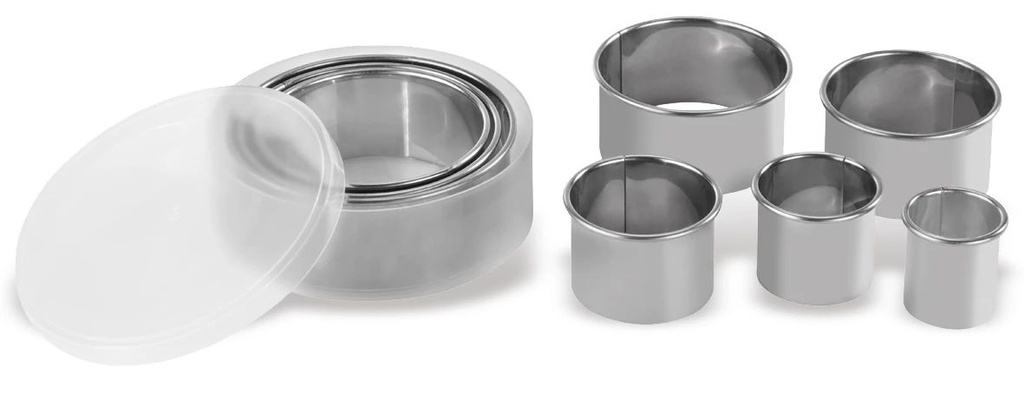 [P732000] Caja de 8 cortapastas redondos lisos de acero inoxidable
