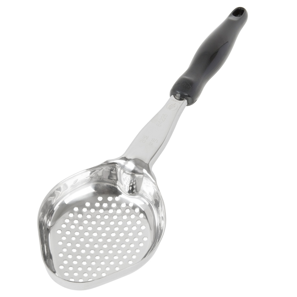 Spoodle® monobloc perforado ovalado de acero inoxidable de 177 ml con mango de nylon negro