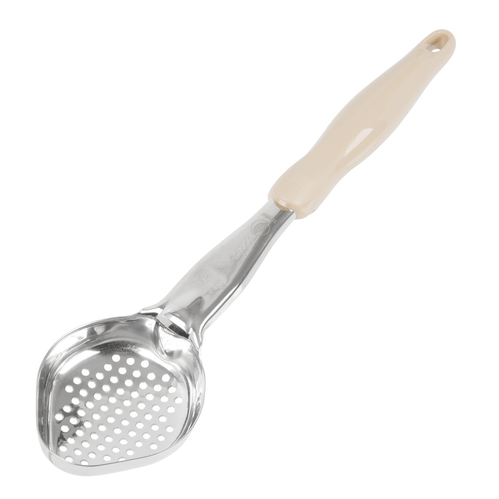 Spoodle® monobloc perforado ovalado de acero inoxidable de 88 ml con mango de nylon marfil