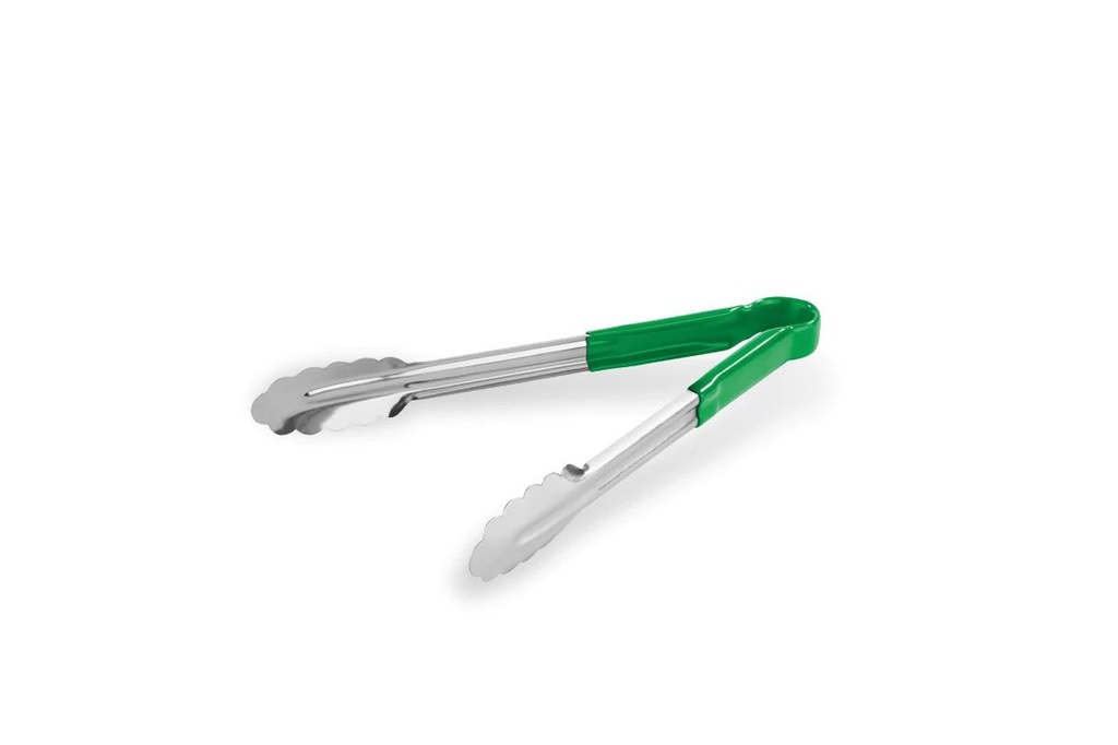Pinzas festoneadas de acero inoxidable de 24 centímetros con mango de PVC verde