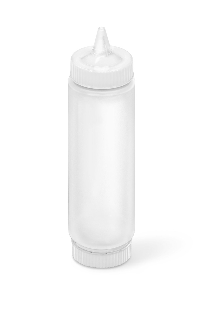 Dispensador transparente con boquilla simple FIFO de 710 ml con tapón y base transparente