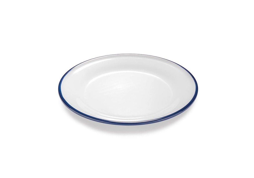 Plato de 27 centímetros de melamina en blanco con borde azul
