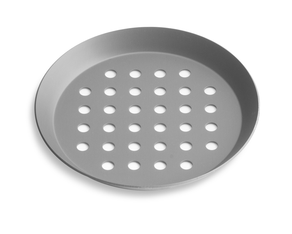 Base perforada para pizza con acabado Hard Coat® de aluminio anodizado de 28 cm y 1.9 cm de profundidad