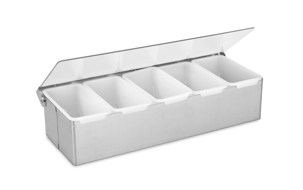 Caja condimentos de acero inoxidable y polietileno con 4 compartimientos
