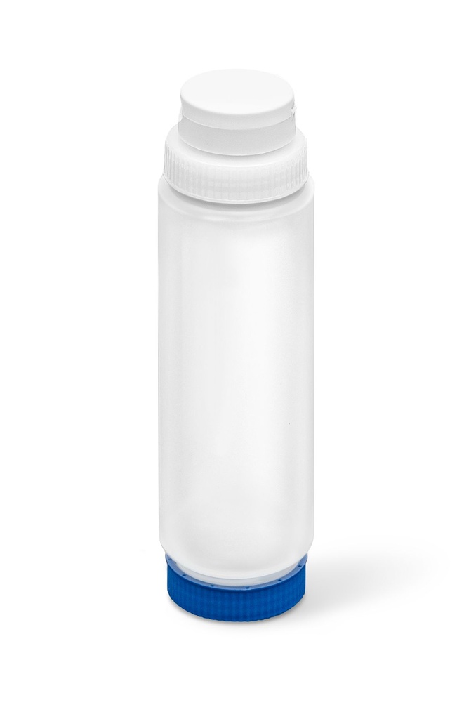 Dispensador transparente con tapón FIFO de 710 ml con tapón y base azul