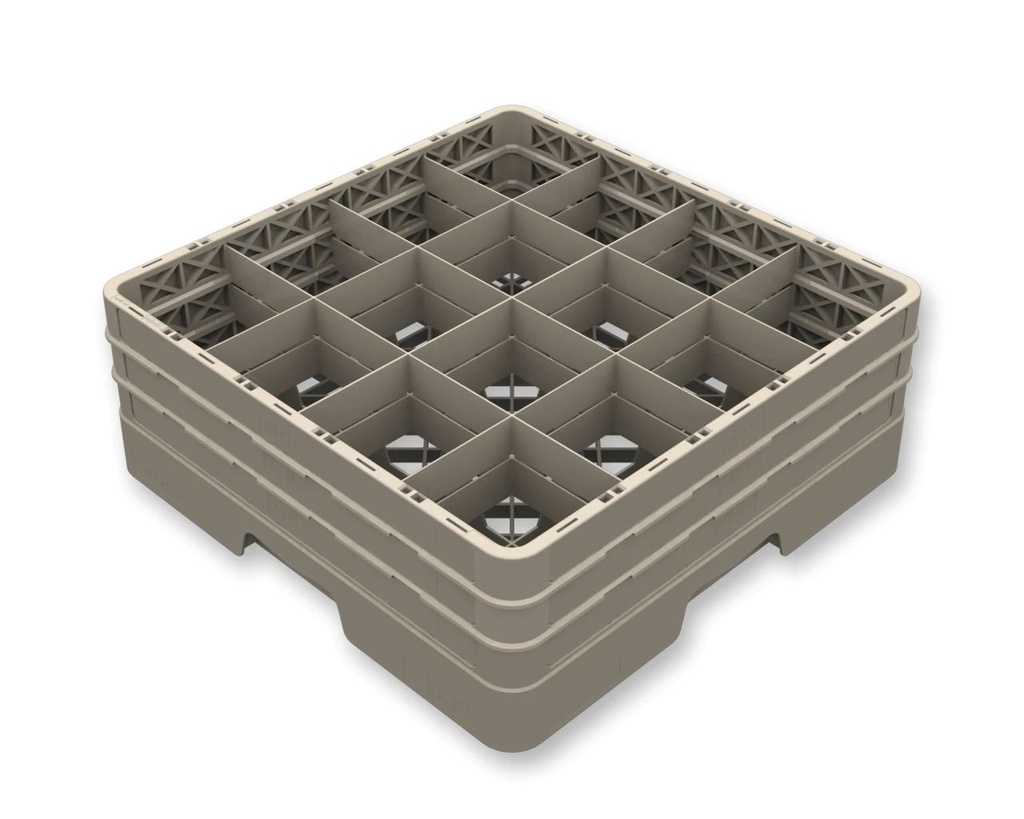 Cesta cerrada Flap Rack de polipropileno de 16 compartimentos en color beige con tres extensores
