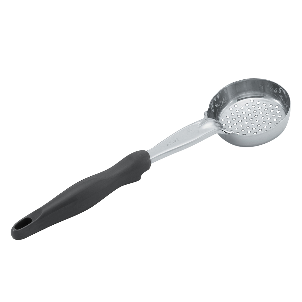 Spoodle® monobloc perforado redondo de acero inoxidable de 118 ml con mango de nylon negro
