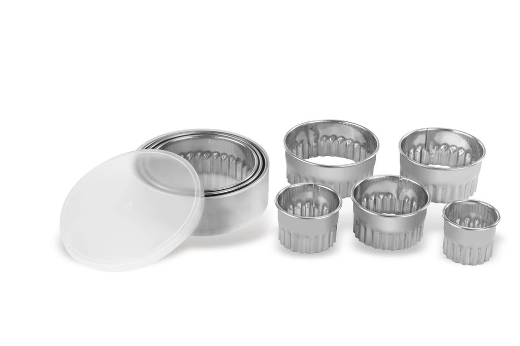 [P733000] Caja de 8 cortapastas redondos rizados de acero inoxidable