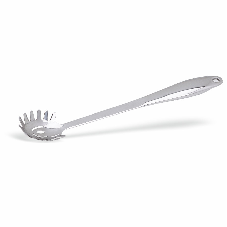 Servidor Ergo Line spaghetti de una pieza de acero inoxidable de 34 ½ centímetros en acabado espejo