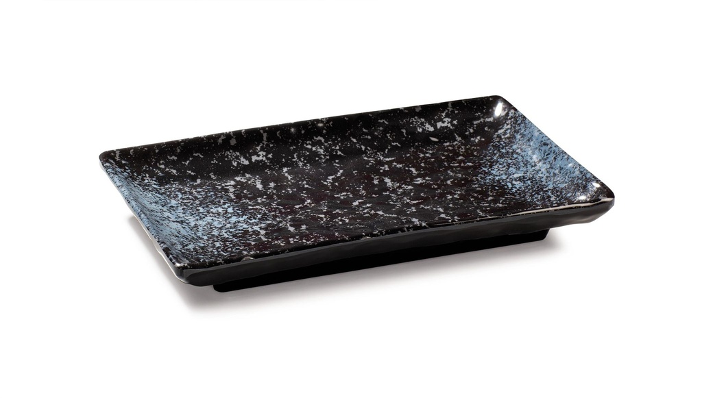 Plato rectangular 25 x 16 cm melamina en negro moteado