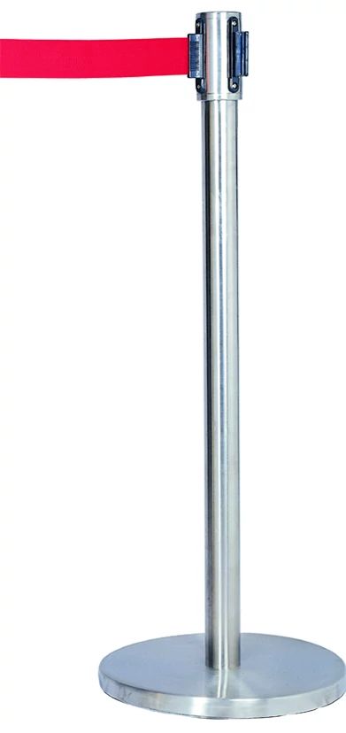 [P19114A] Stanchion de acero inoxidable de 94 centímetros en acabado espejo con cinturón retráctil azul de 200 centímetros