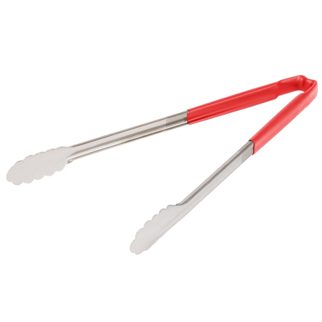 Pinzas festoneadas monobloc de acero inoxidable de 40 cm con mango rojo Kool-Touch®