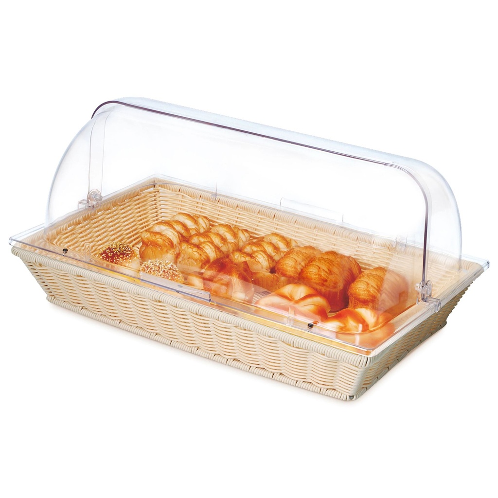 Tapa superior de policarbonato transparente de 41.5 x 32.5 cm para cesta redonda tipo buffet
