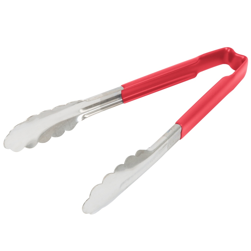 Pinzas festoneadas monobloc de acero inoxidable de 24 cm con mango rojo Kool-Touch®