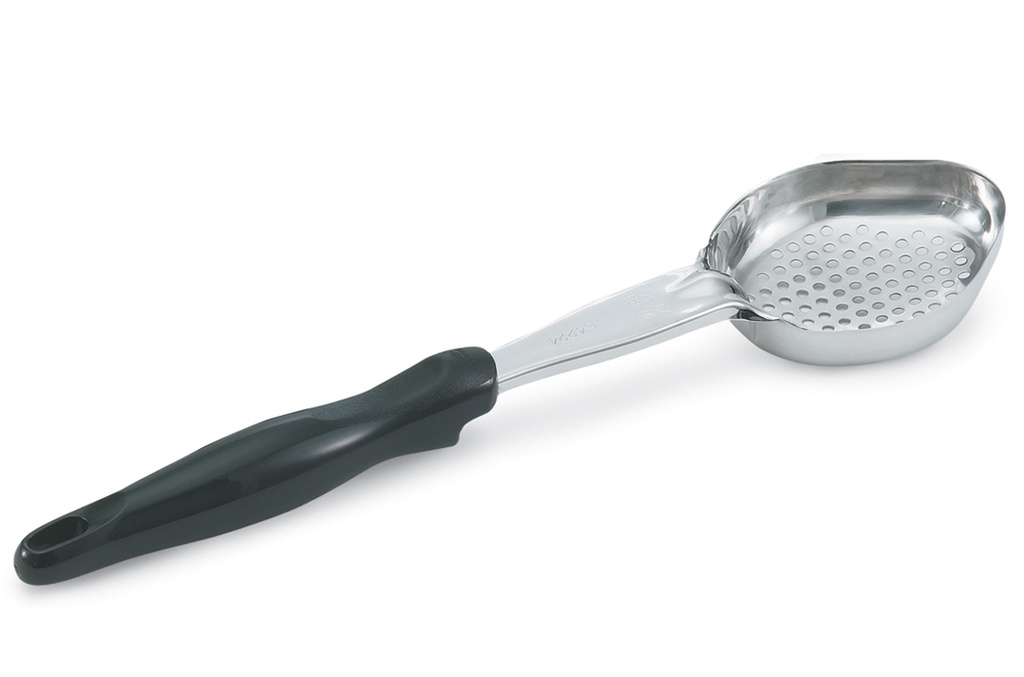 Spoodle® monobloc perforado ovalado de acero inoxidable de 148 ml con mango de nylon negro