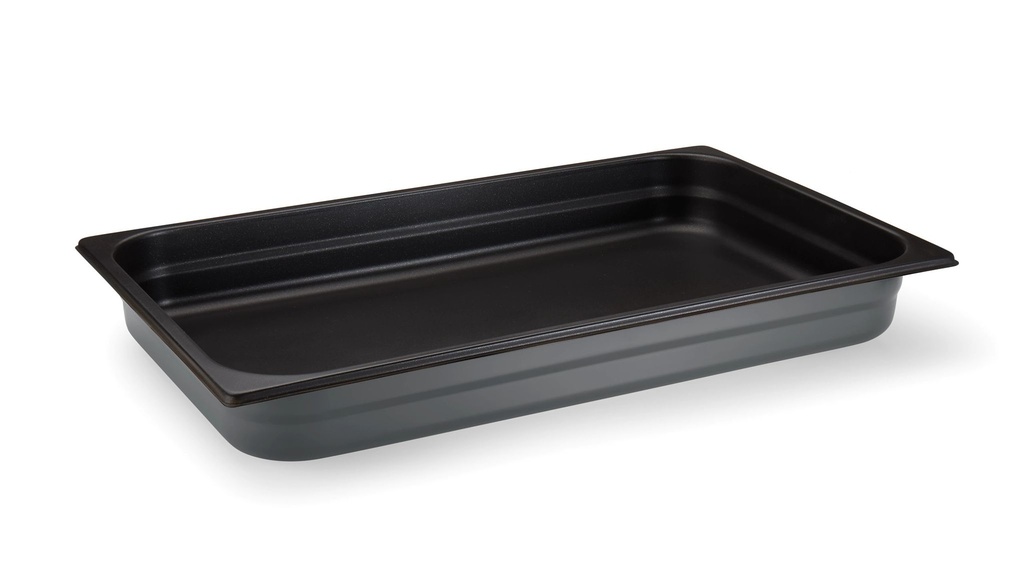 Cacerola de mesa de vapor tamaño 1/2 gastronorm 65 milímetros de profundidad 18/10 grado de acero inoxidable de inducción-listo en gris con recubrimiento antiadherente