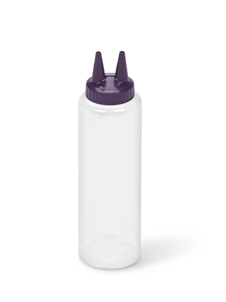 Dispensador a presión doble transparente de 350 ml con tapa púrpura