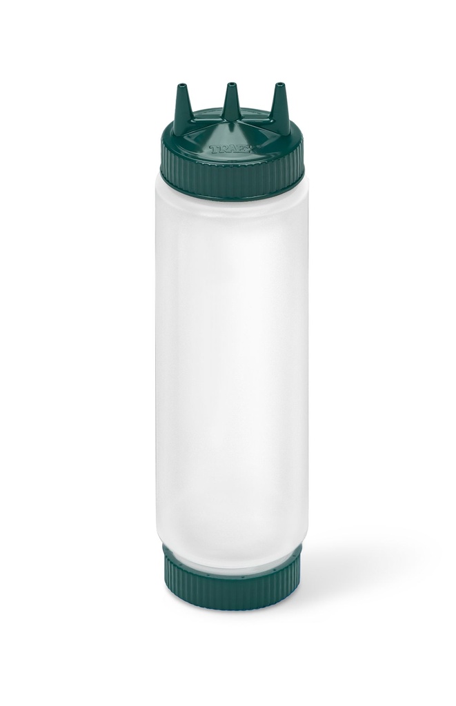 Dispensador transparente con boquilla triple FIFO de 710 ml con tapón y base verde