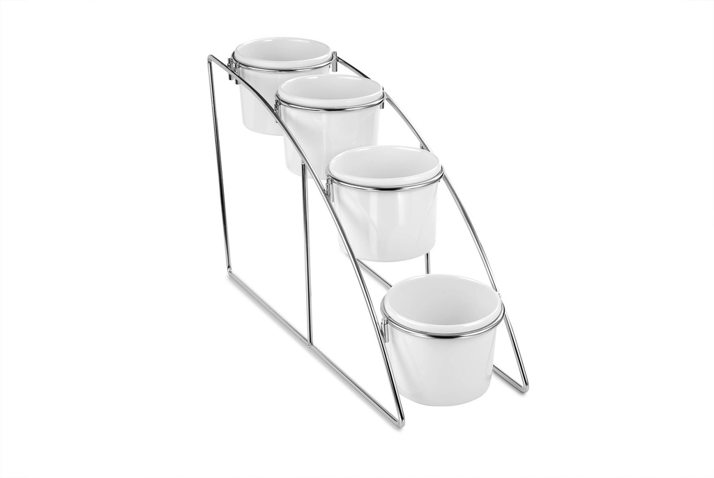[P22158] Soporte de exhibición de acero inoxidable para cuatro Vasija 1 litro de melamina