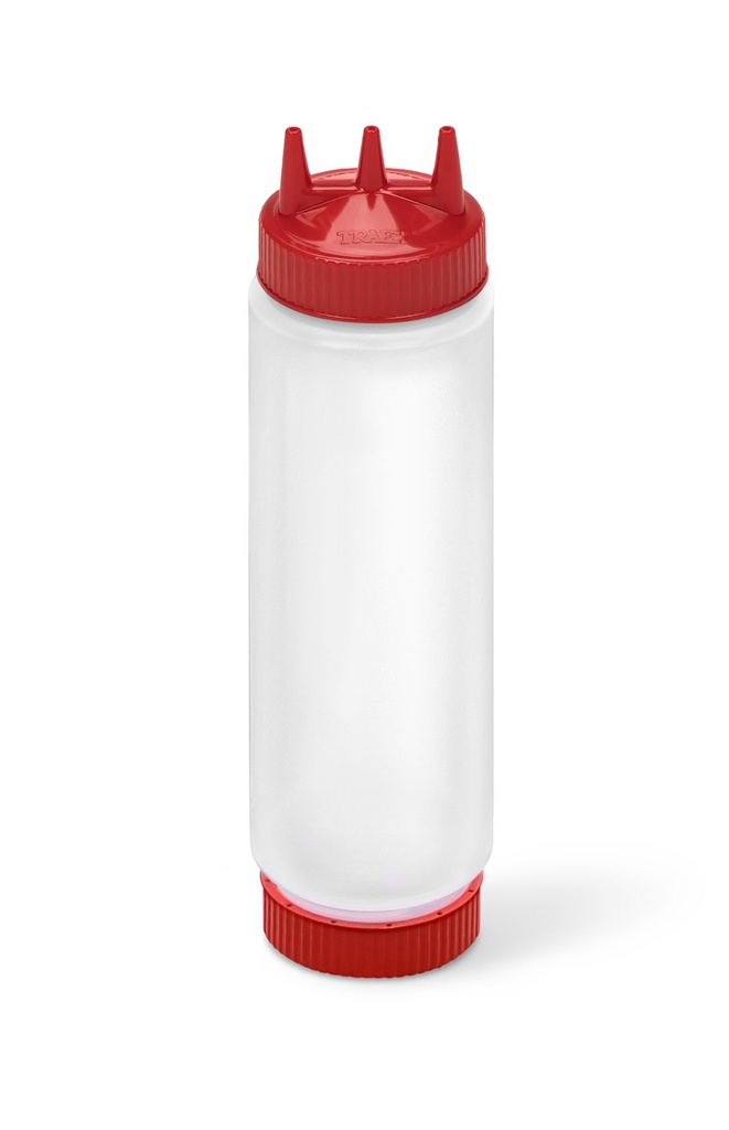 Dispensador transparente con boquilla triple FIFO de 710 ml con tapón y base roja