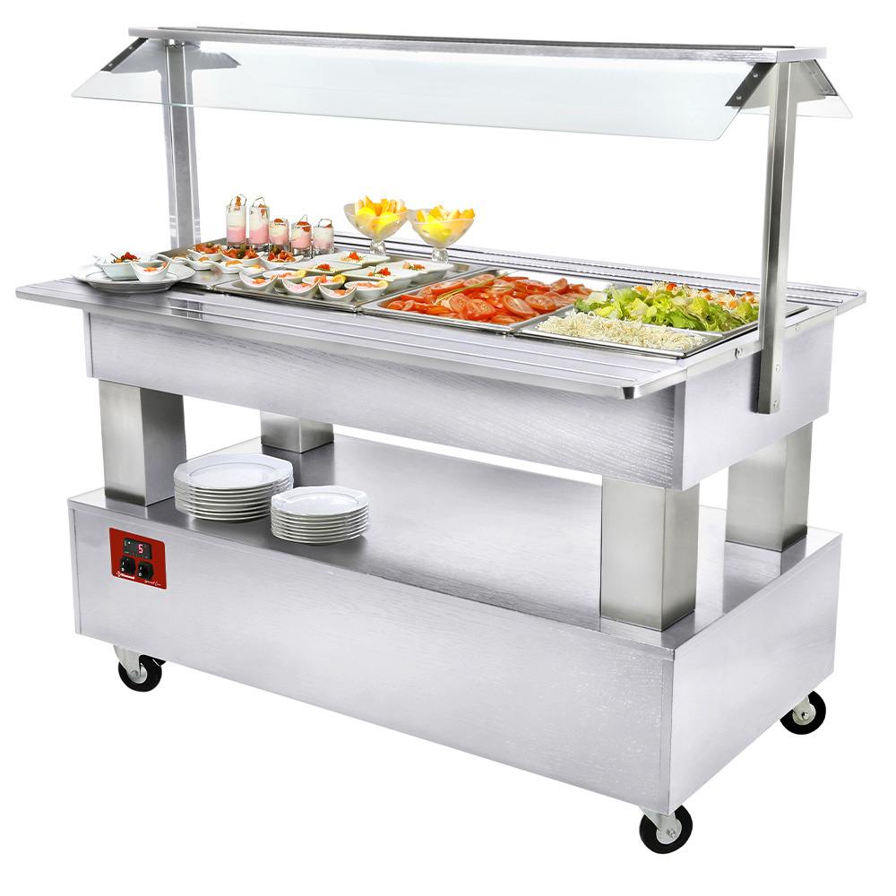 Buffet - Barra de ensaladas, refrigerada, 4x GN1/1-150 (Madera blanca)