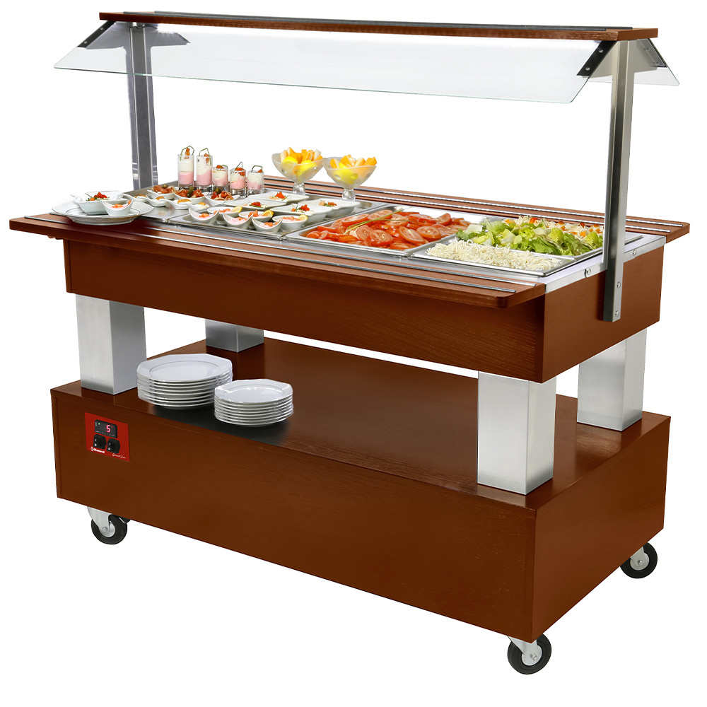 Buffet - Barra de ensalada refrigerado, 4x GN 1/1-150 (lena caoba)