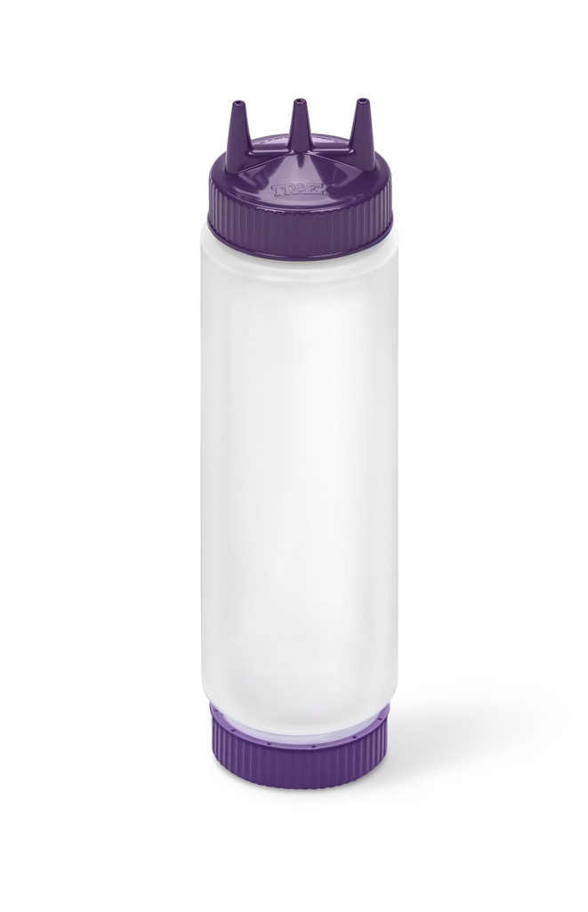 Dispensador transparente con boquilla triple FIFO de 710 ml con tapón y base púrpura