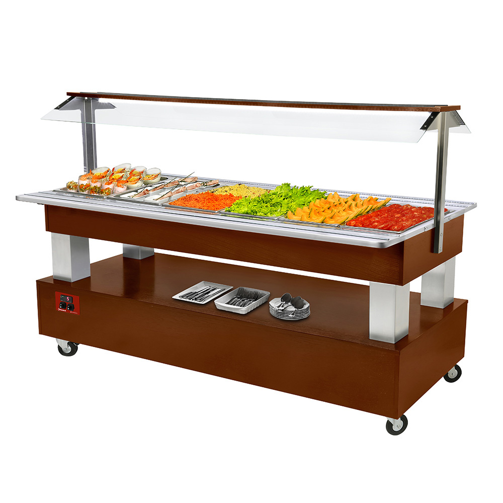 Buffet - Barra de ensalada refrigerado, 6x GN 1/1-150 (lena caoba)