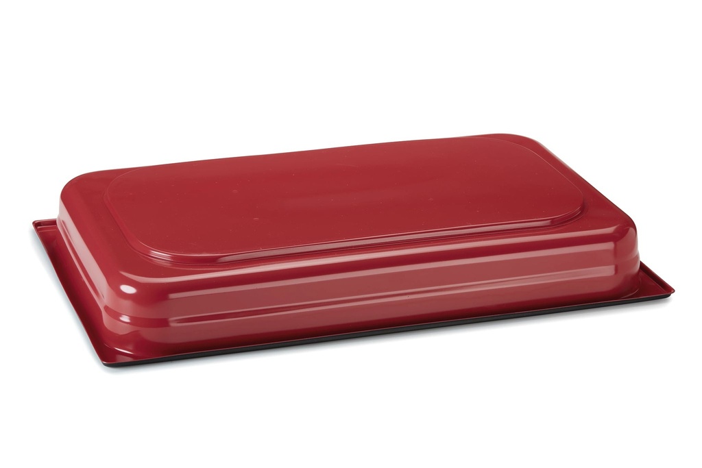 Cacerola de mesa de vapor tamaño 1/2 gastronorm 65 milímetros de profundidad 18/10 grado acero inoxidable inducción-listo en rojo con recubrimiento antiadherente
