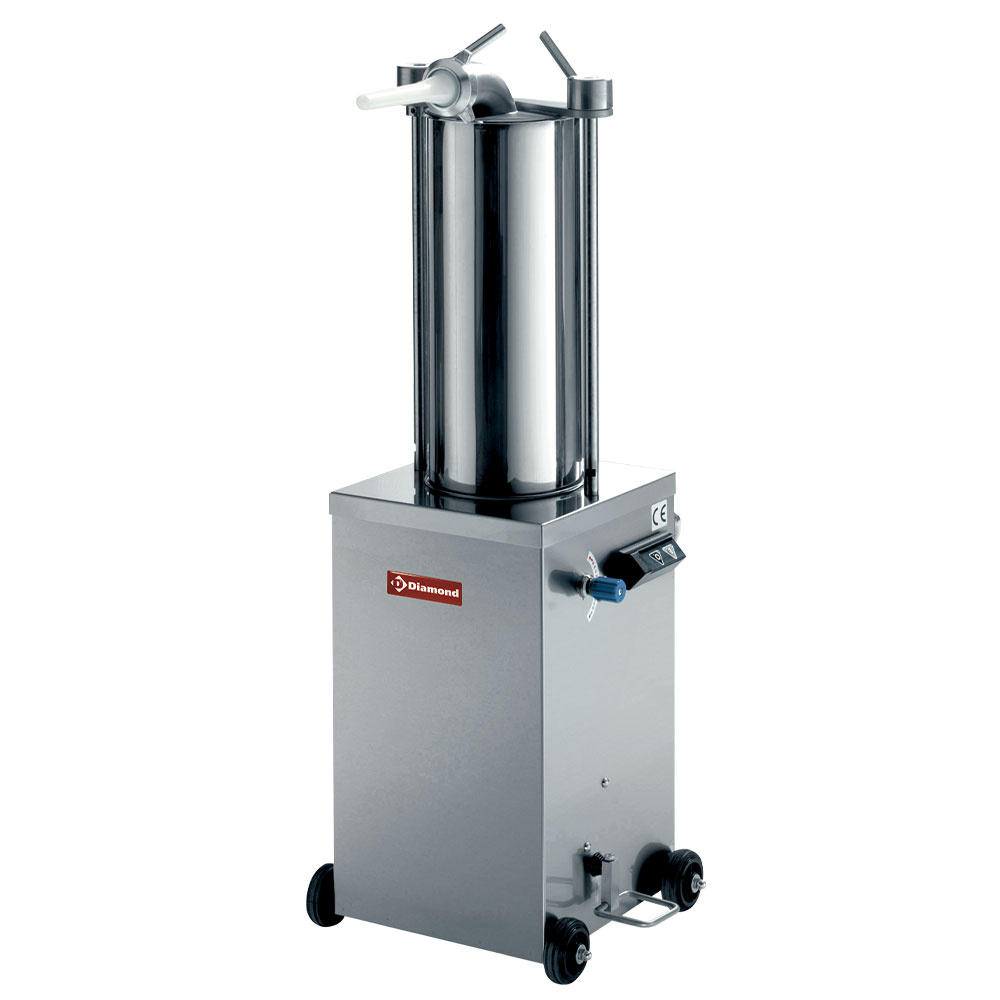 Embutidora hidràulica verticale de acero inox, 15 litros con ruedas