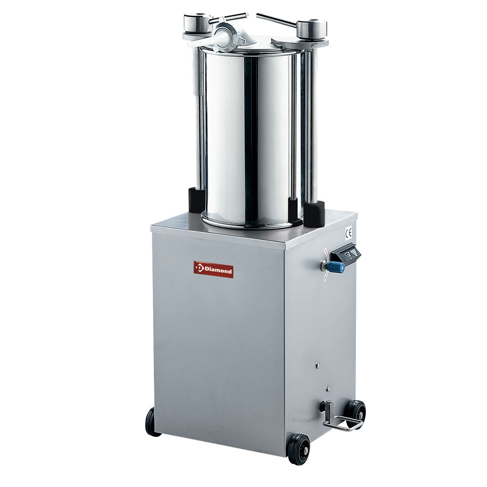 Embutidora hidràulica verticale de acero inox, 25 litros con ruedas
