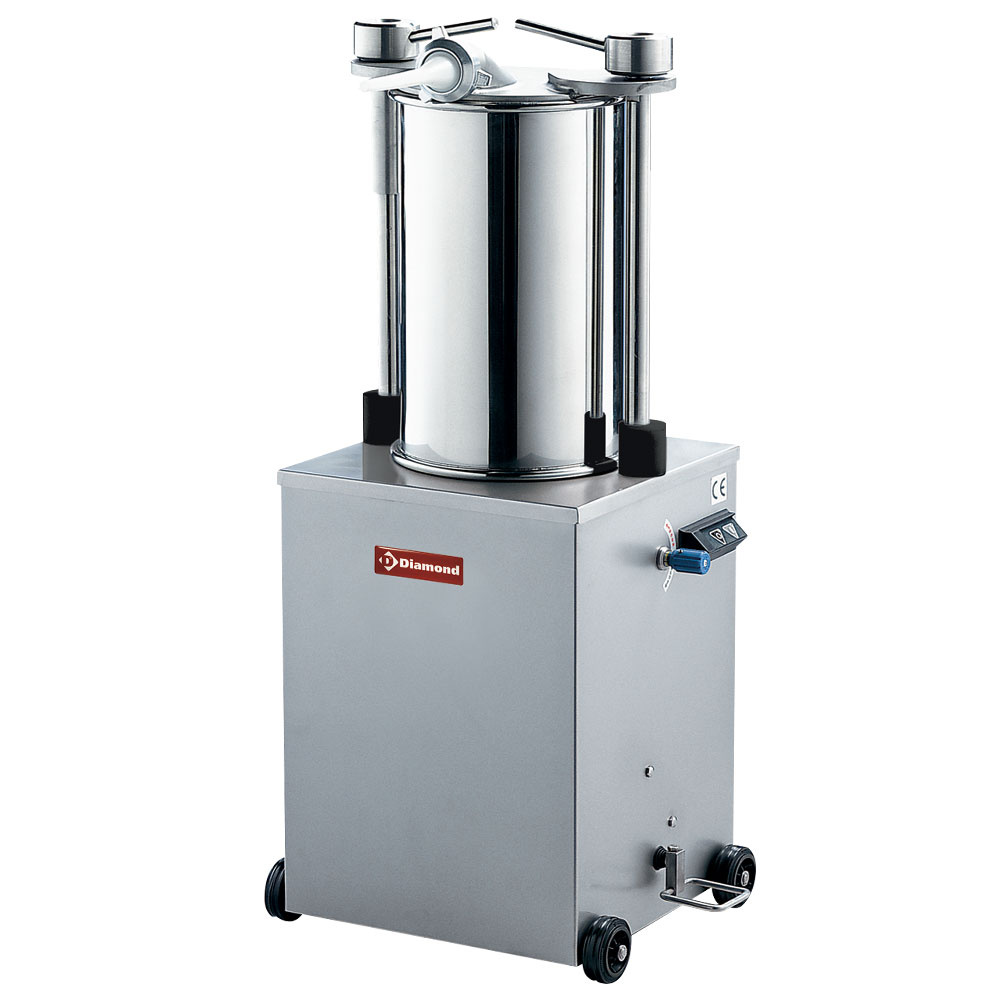 Embutidora hidràulica verticale de acero inox, 35 litros con ruedas