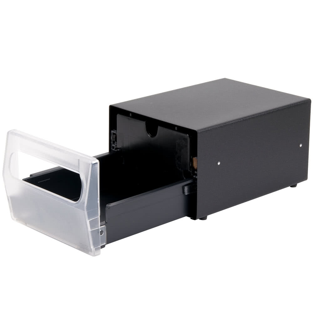 [7512-06] Dispensador de servilleta plegable completa de encimera de un lado en negro con placa frontal transparente