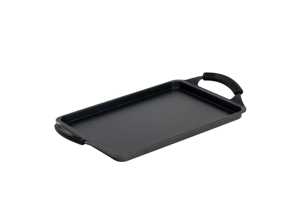 Parrilla plana con asas Black Pro de Aluminio forjado de 43 x 25 centímetros lista para la inducción con antiadherente desarrollado para uso profesional