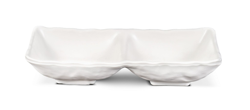 [P22119] Bandeja melamina snacks o salsas de 2 compartimentos 175 x 85 mm melamina en blanco