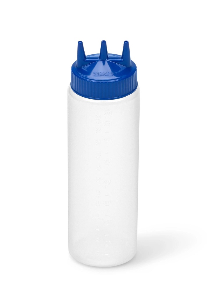 Dispensador a presión triple transparente de 710 ml con tapa azul