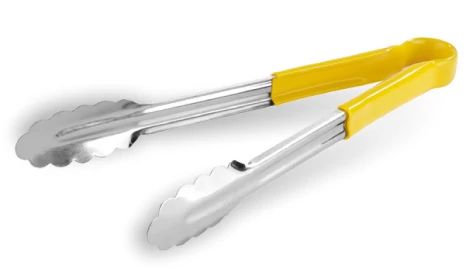 Pinzas festoneadas de acero inoxidable de 40 centímetros con mango de PVC amarillo