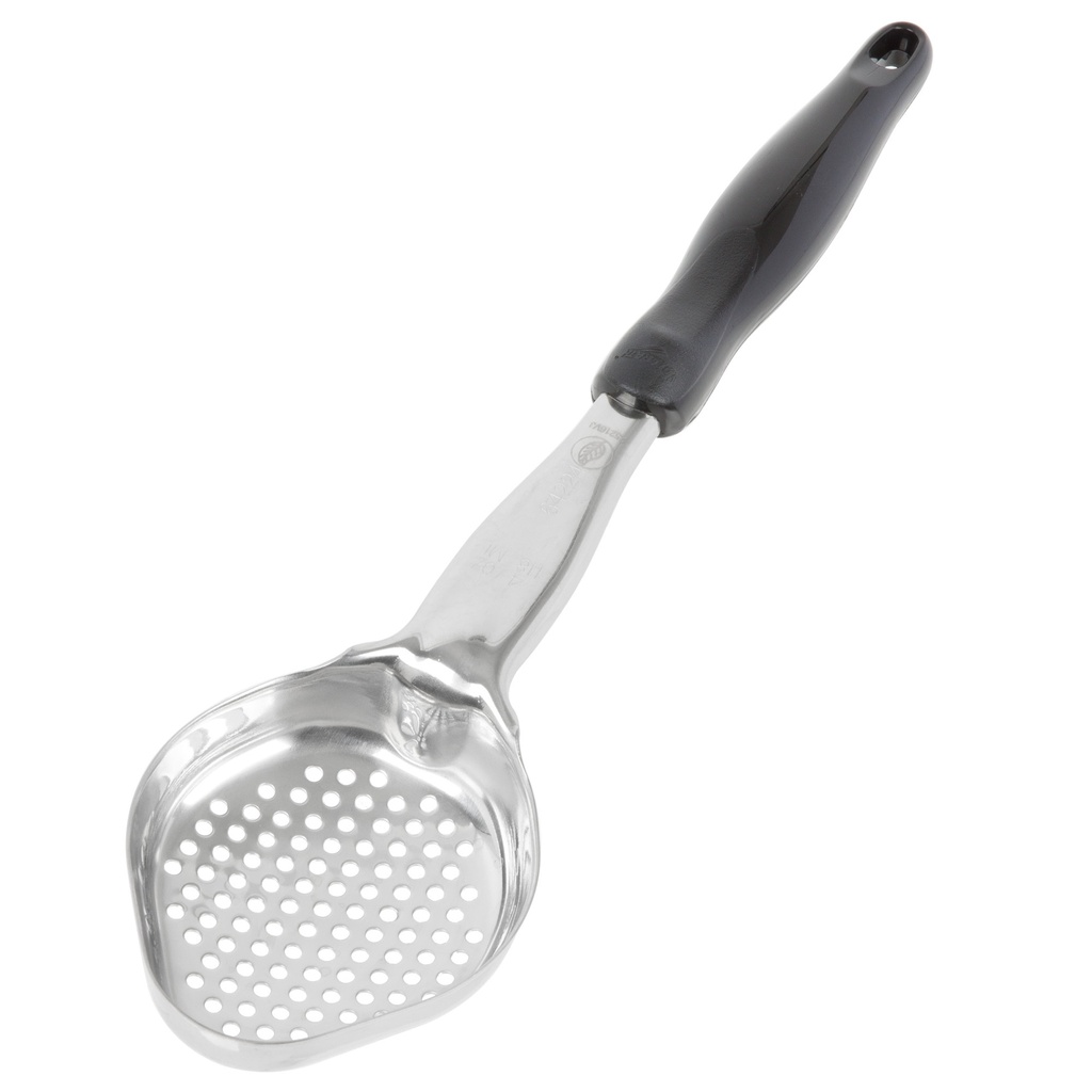 Spoodle® monobloc perforado ovalado de acero inoxidable de 118 ml con mango de nylon negro