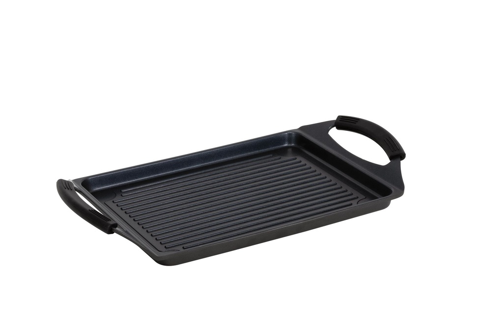 Parrilla con asas Black Pro de Aluminio forjado de 45 x 27 centímetros lista para la inducción con antiadherente desarrollado para uso profesional