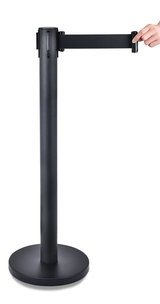 [P19117] Stanchion de acero inoxidable de 90 centímetros de altura en negro con cinturón retráctil negro