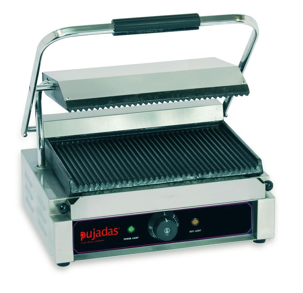 Grill de contacto “Solo grande” de acero inoxidable 18/10 con placas acanaladas de hierro fundido